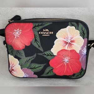 SOLD-Coach Black Crossbody Bag with Vibrant Floral Design